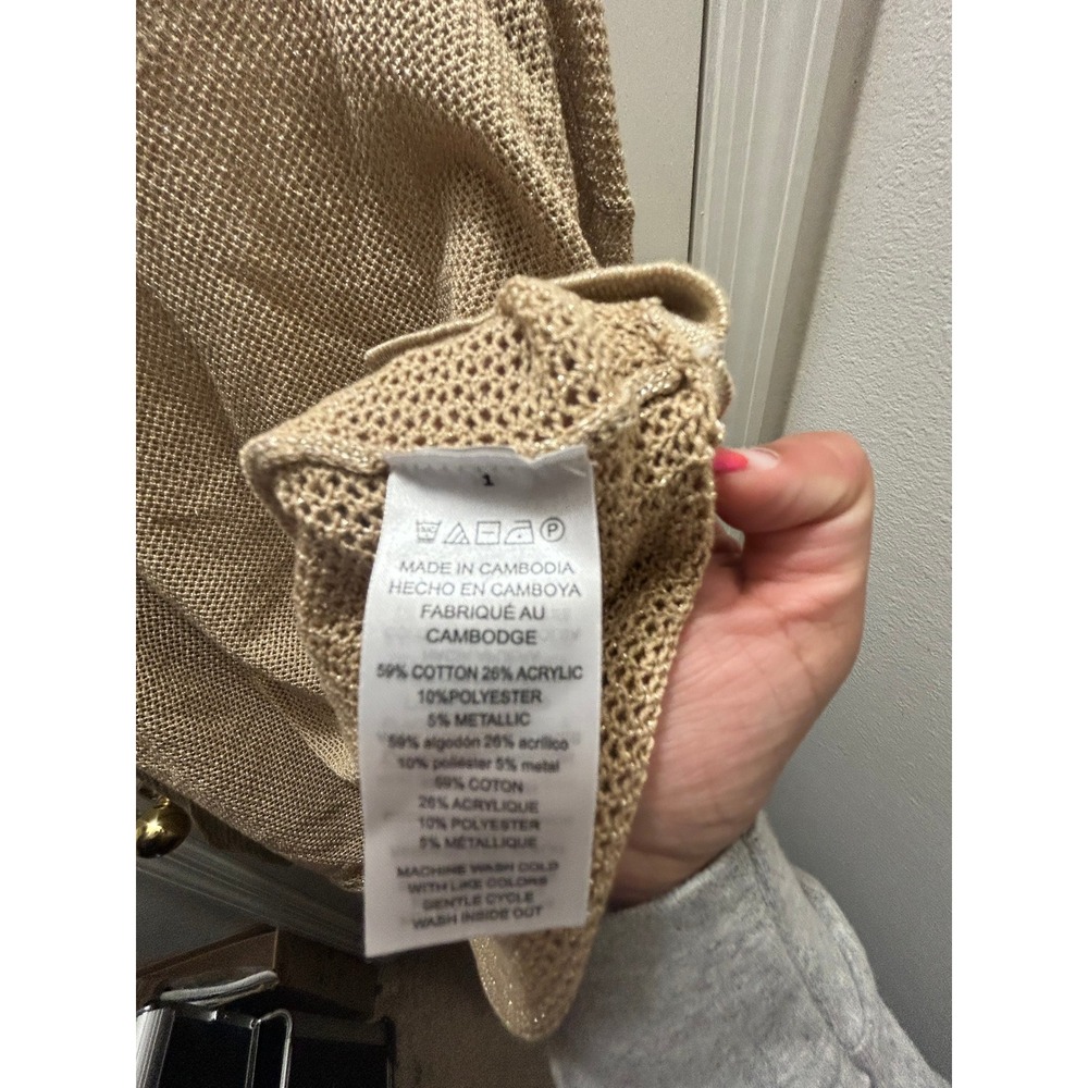 Michael Michael Kors XL Gold Metallic Open Knit Sweater Lightweight Shimmer Top - Picture 5 of 6